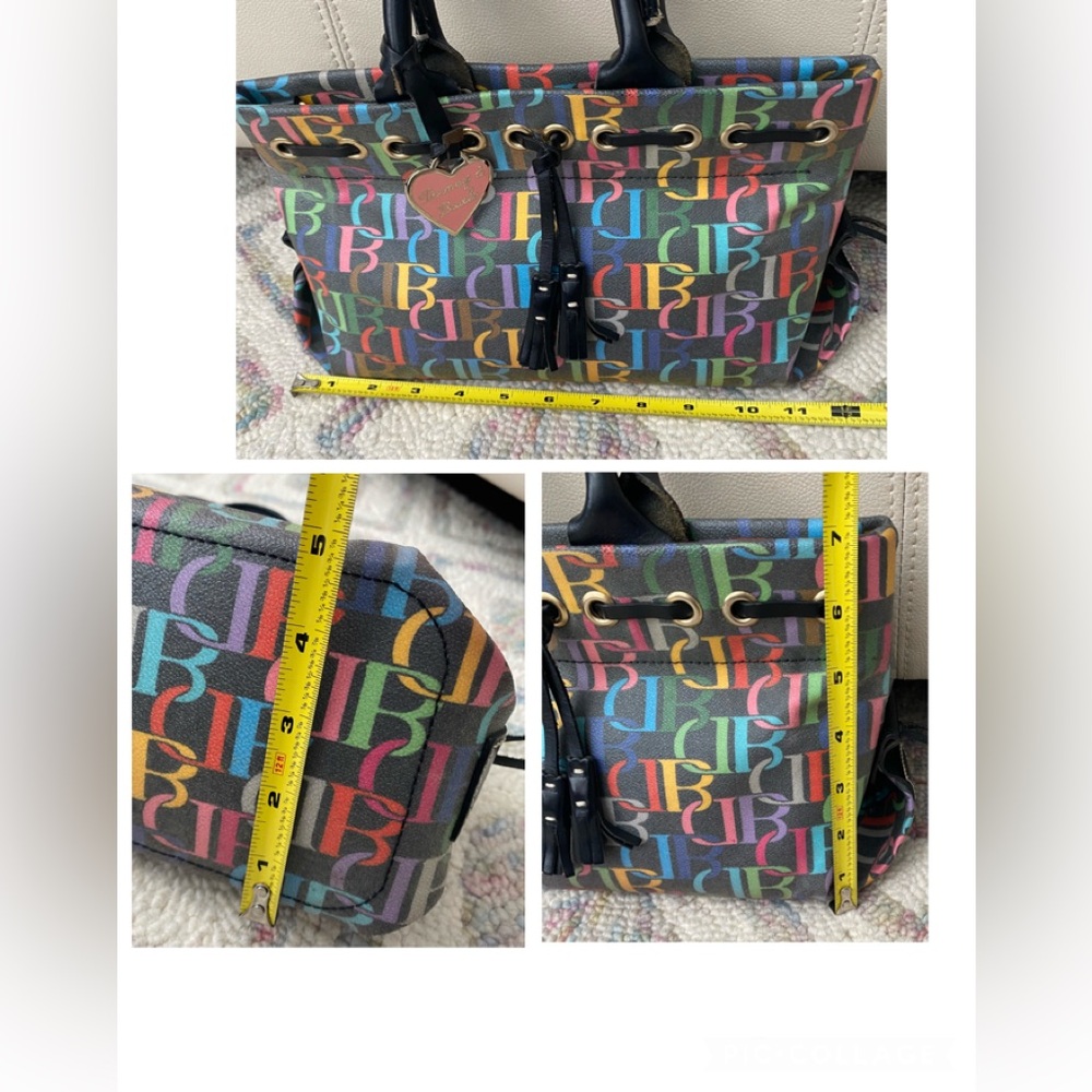 Dooney & Bourke Multicolor DB Monogram Drawstring Bag Canvas Leather Trim Y2K - Picture 13 of 14